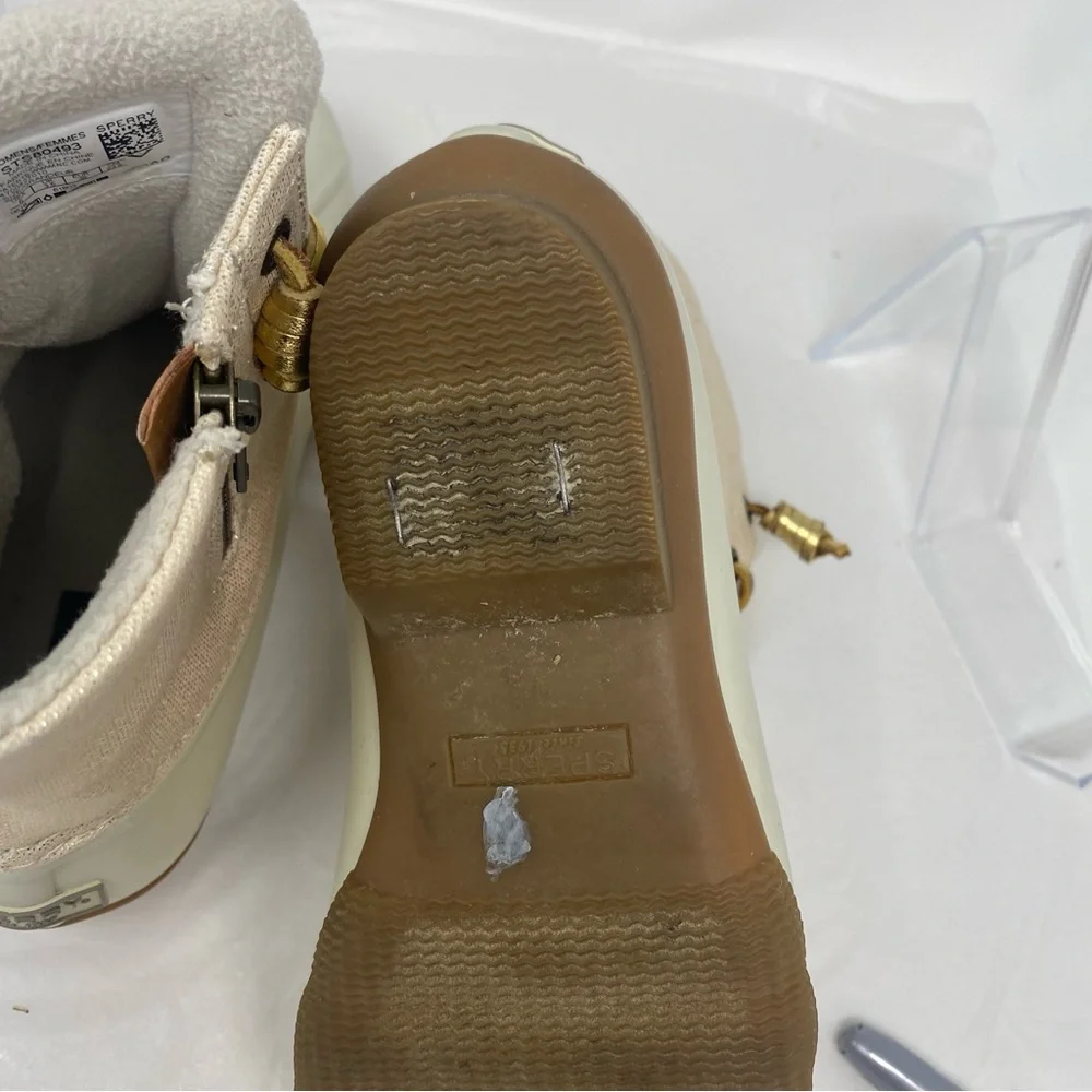 Sperry Saltwater Ivory Gold Waterproof Fleece Duck Boots Sz 6